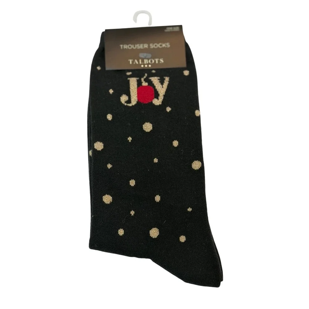 Talbots Trouser Socks Black Gold Joy Holiday Polka Dot Christmas One Size Womens
